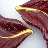 2 red and gold ceramic leaf-shaped bowls - Verceram France - vintage year