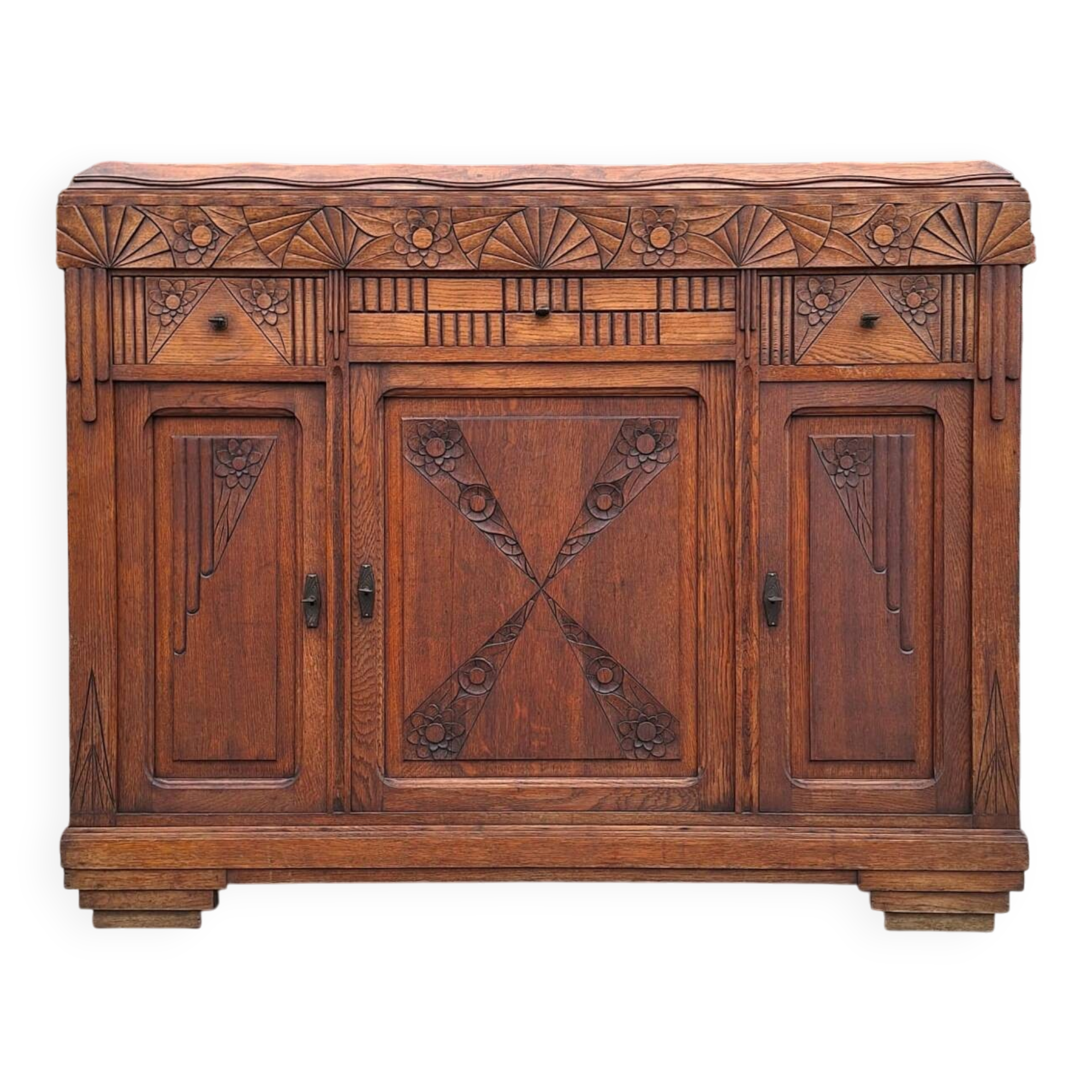 Buffet art déco plateau bois, meuble vaisselier ancien  Dimensions 142