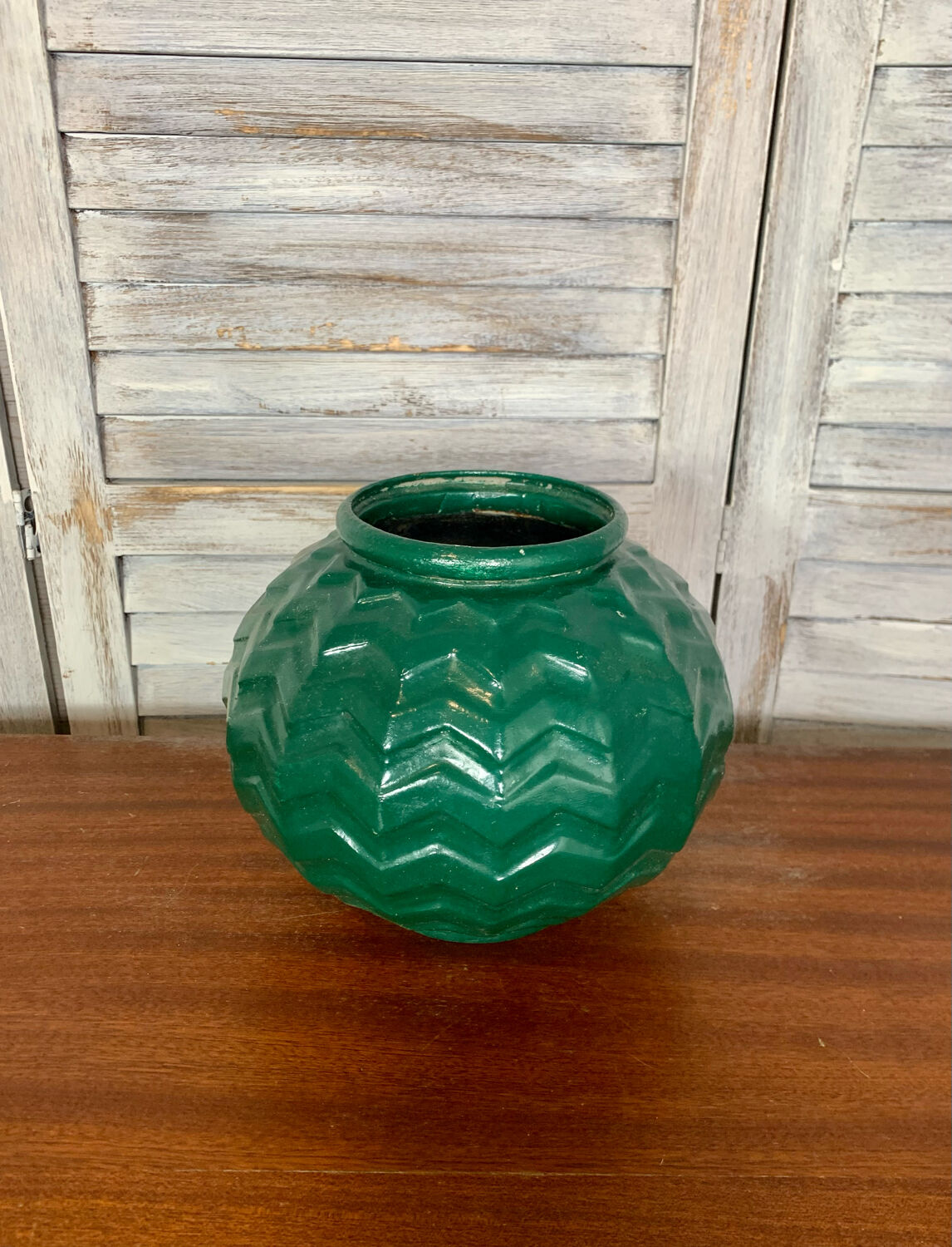 Enamelled cast iron ball vase art deco style