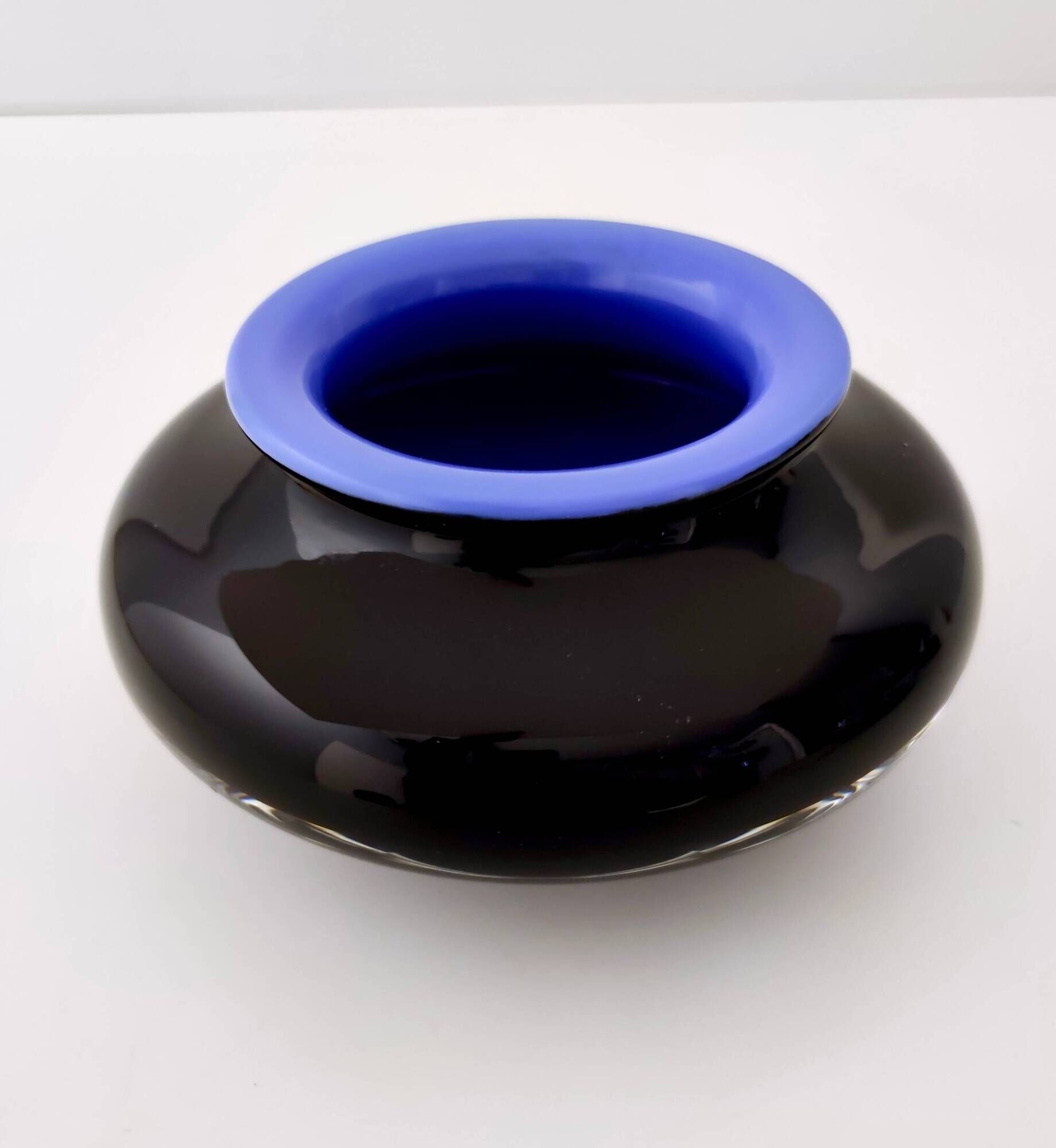 Postmodern Iridescent Black and Cornflower Blue Cased Glass Vase, Italy