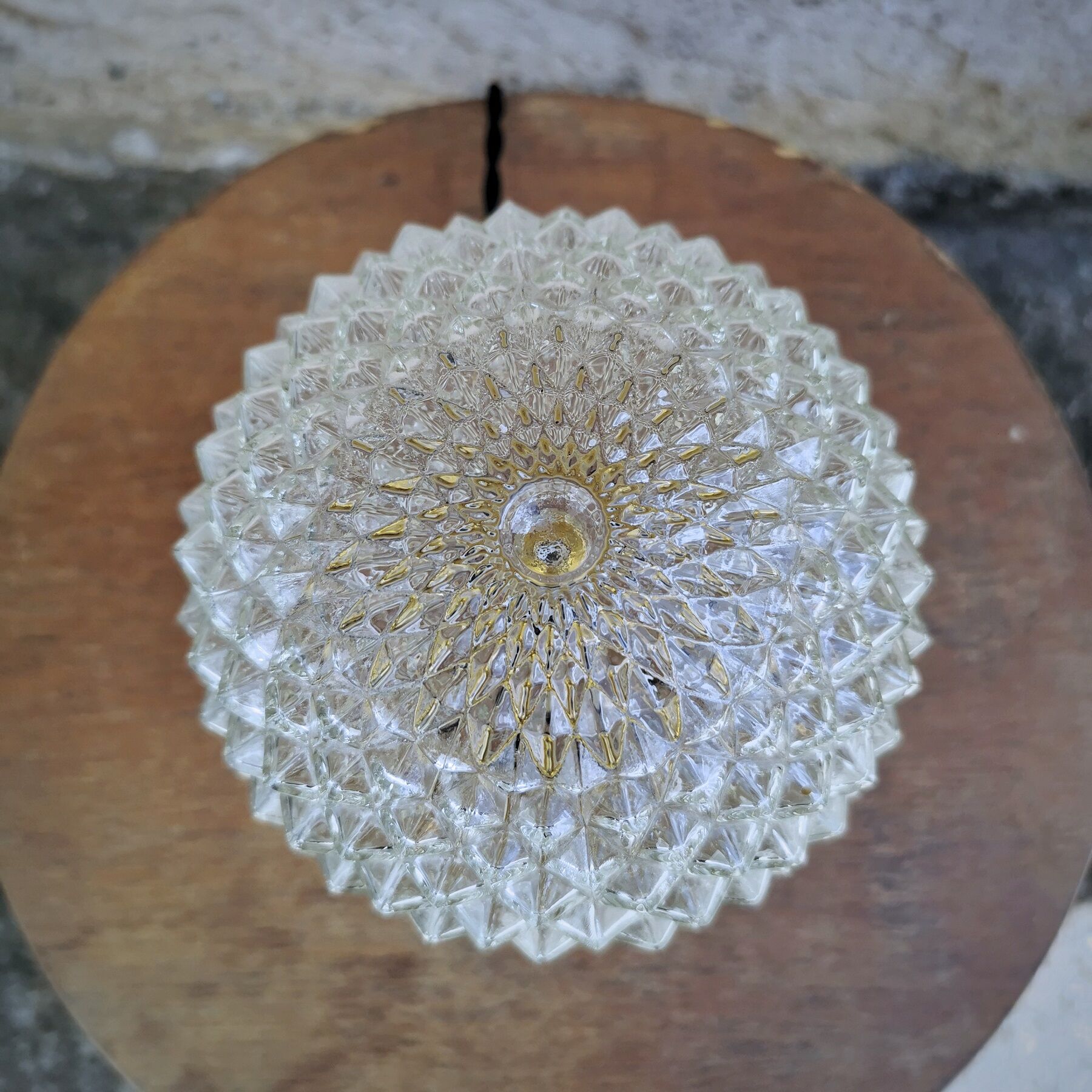 Table lamp, old vintage globe in chiseled glass