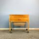 Wheeled sewing box, pear wood, beech, wicker, 1960s
