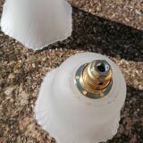 Set of 2 vintage hanging lamps in white glass