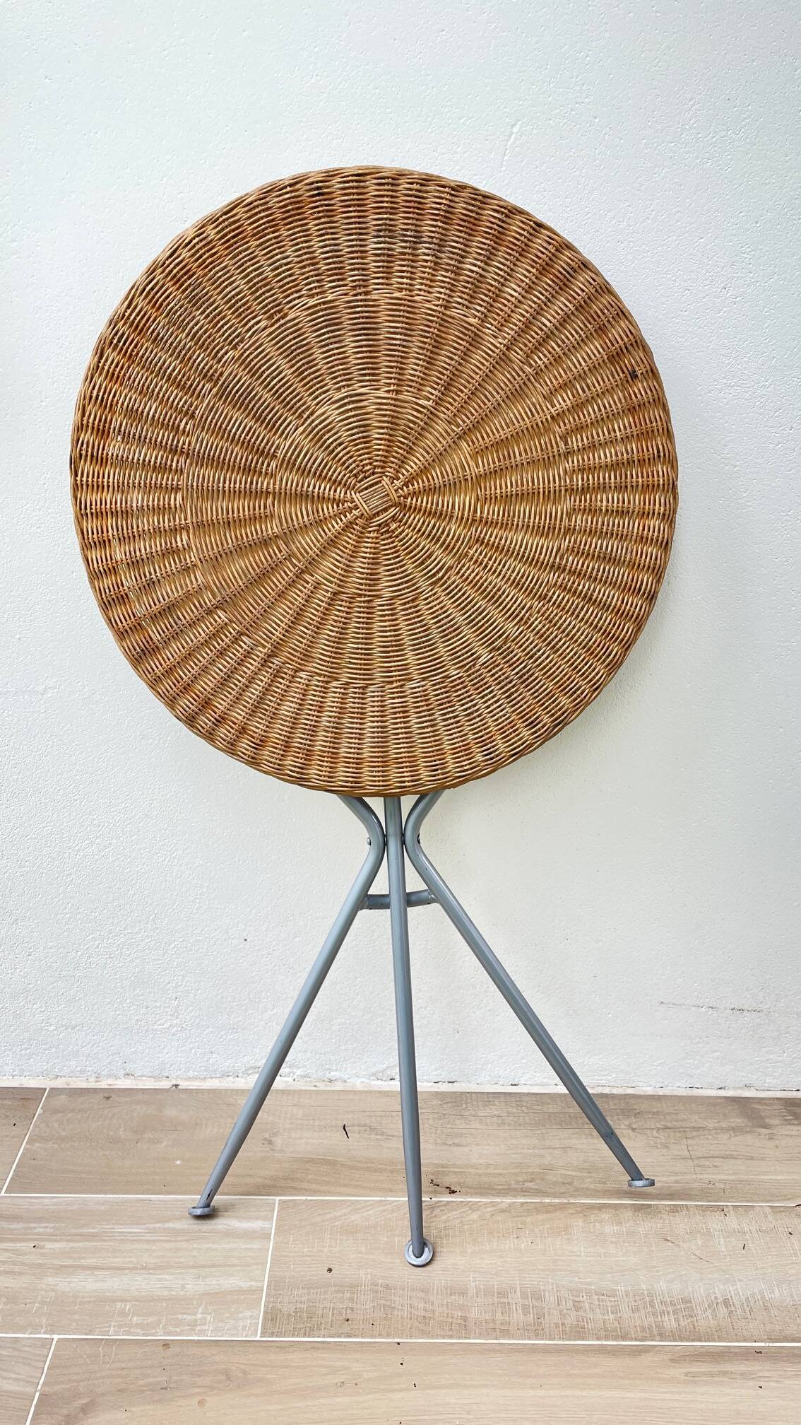 Rattan and lacquered metal folding table
