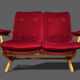 2-seater red velvet sofa end of 1970