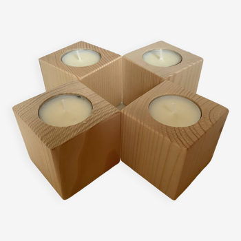 Four natural wood candle holders