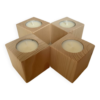 Four natural wood candle holders