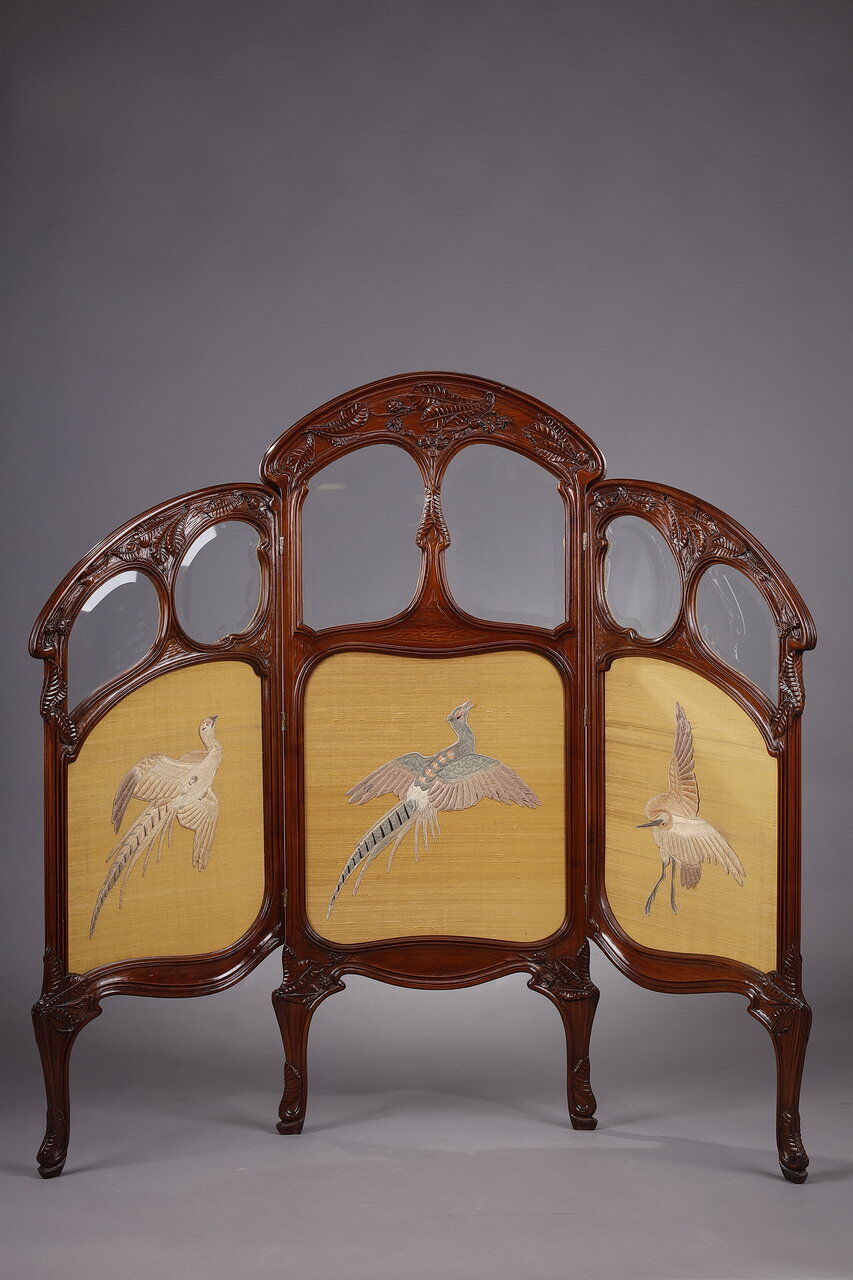 1900 three-leaf mahogany screen by Felix Bernard