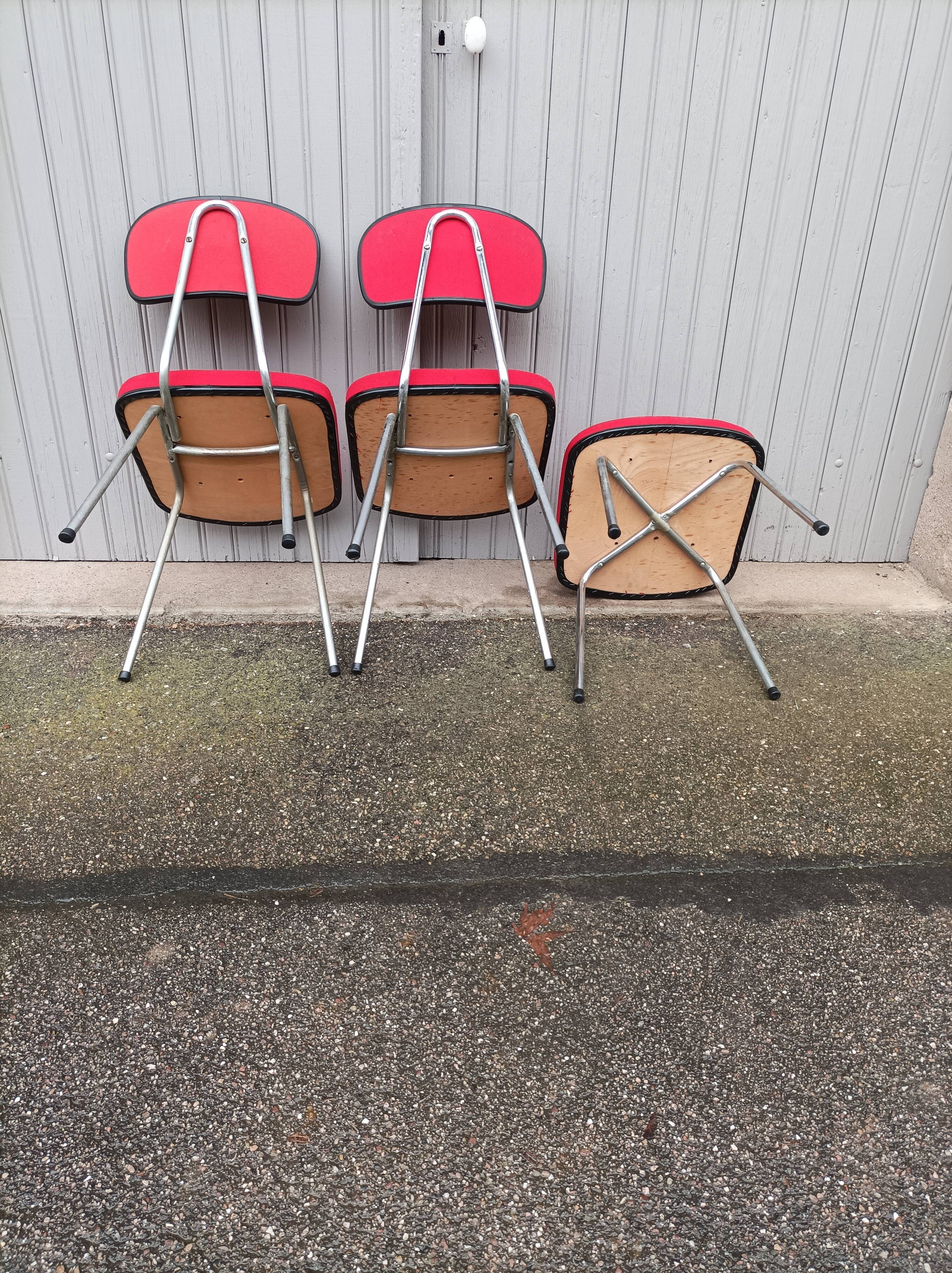 Set of 2 chairs and 1 vintage stool red fabric