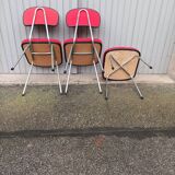 Set of 2 chairs and 1 vintage stool red fabric