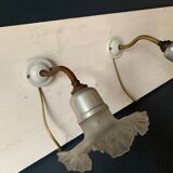 Pair of old wall lights, glass and iron tulip, 1920