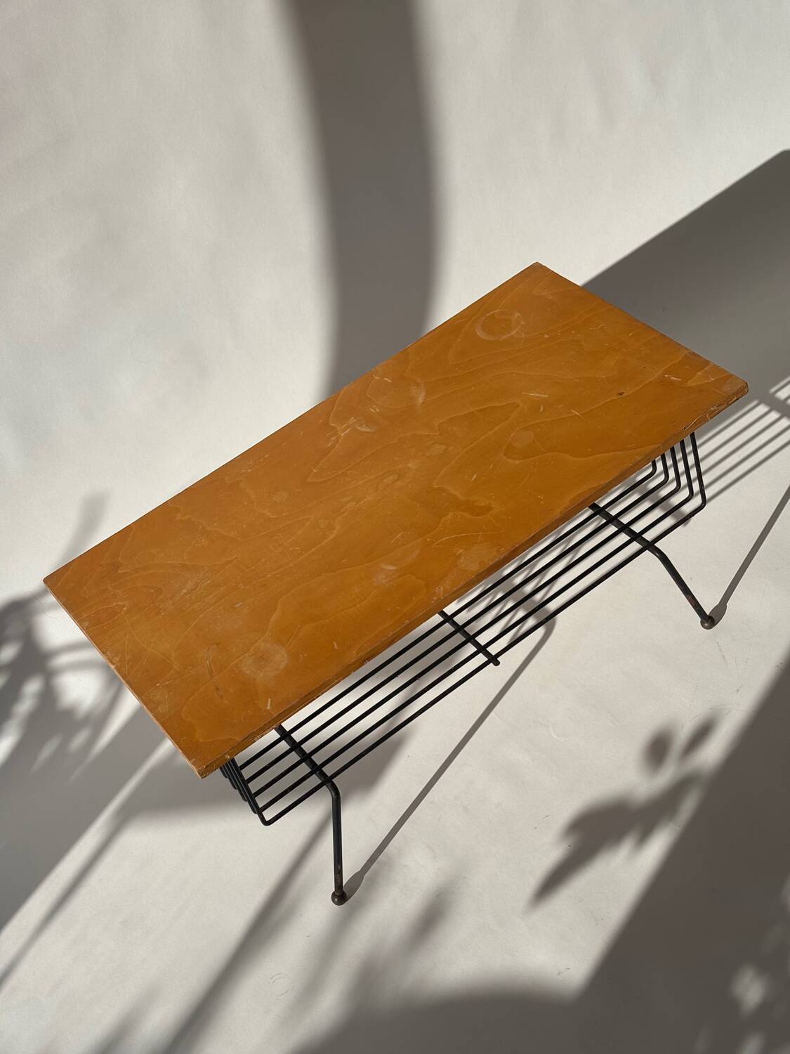 Mid-century metal and wood coffee table with magazine rack, Italy