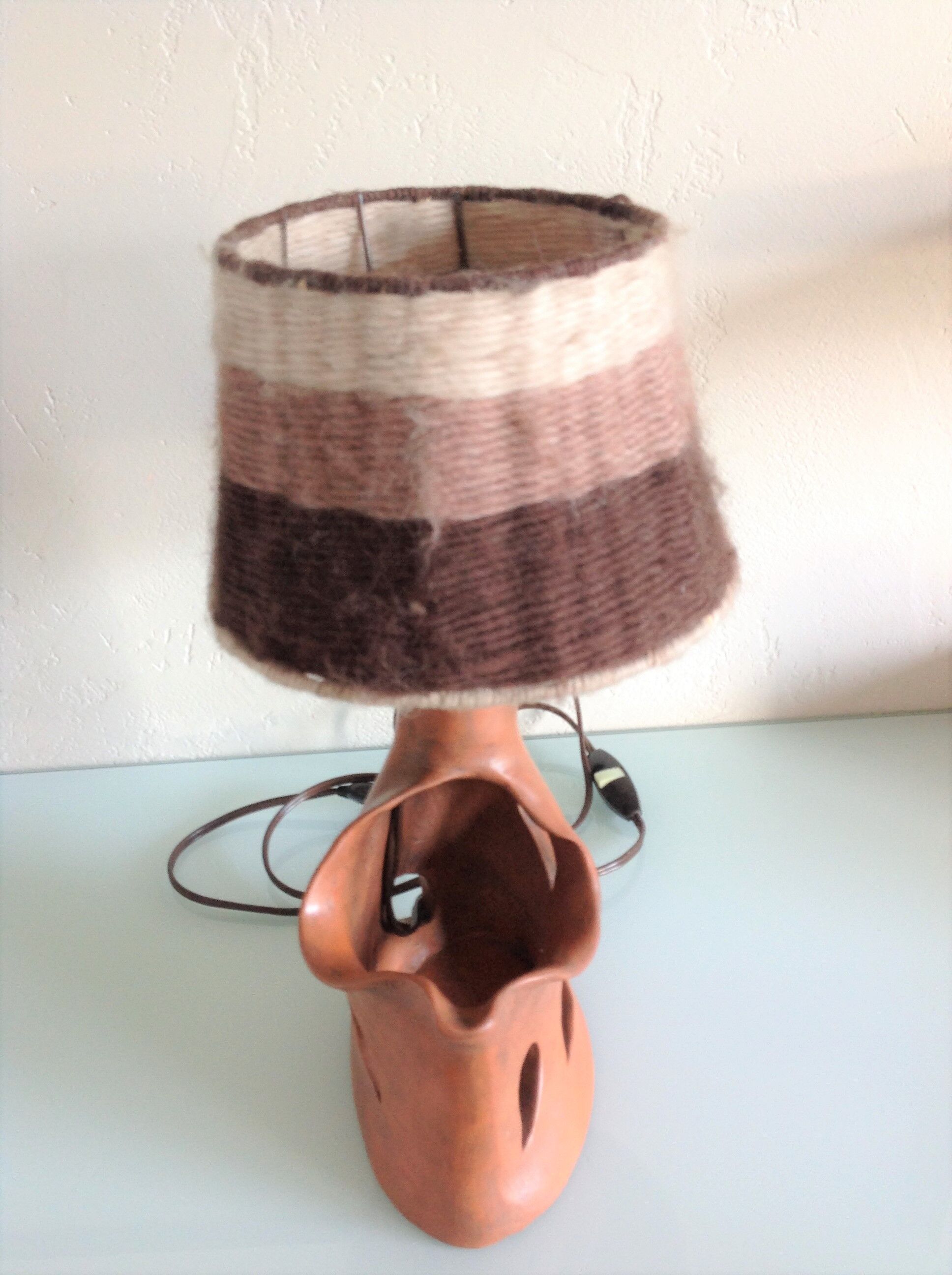 Ceramic lamp terracotta and lampshade wool 50/60