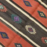 6x9 Terracotta Red & Brown Vintage Kilim Rug, Rugged Carpet, 175x270Cm