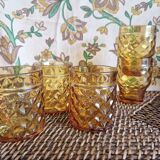 Lot de 5 verres vintage en verre jaune ambré pernod france 2 modèles assortis