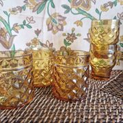 Set of 5 vintage glasses in amber yellow glass pernod france 2 assorted models