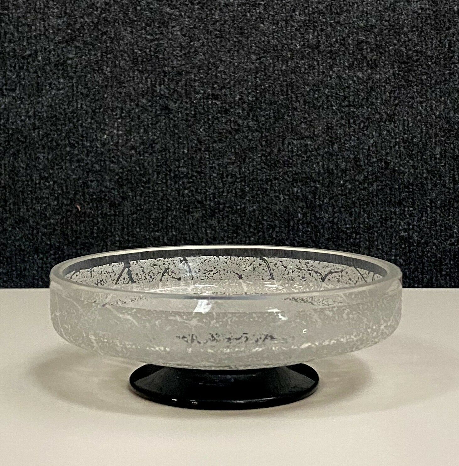 Daum circa 1950: frosted glass caviar cup on black pedestal