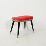 Scandinavian stool with red velvet and brass
