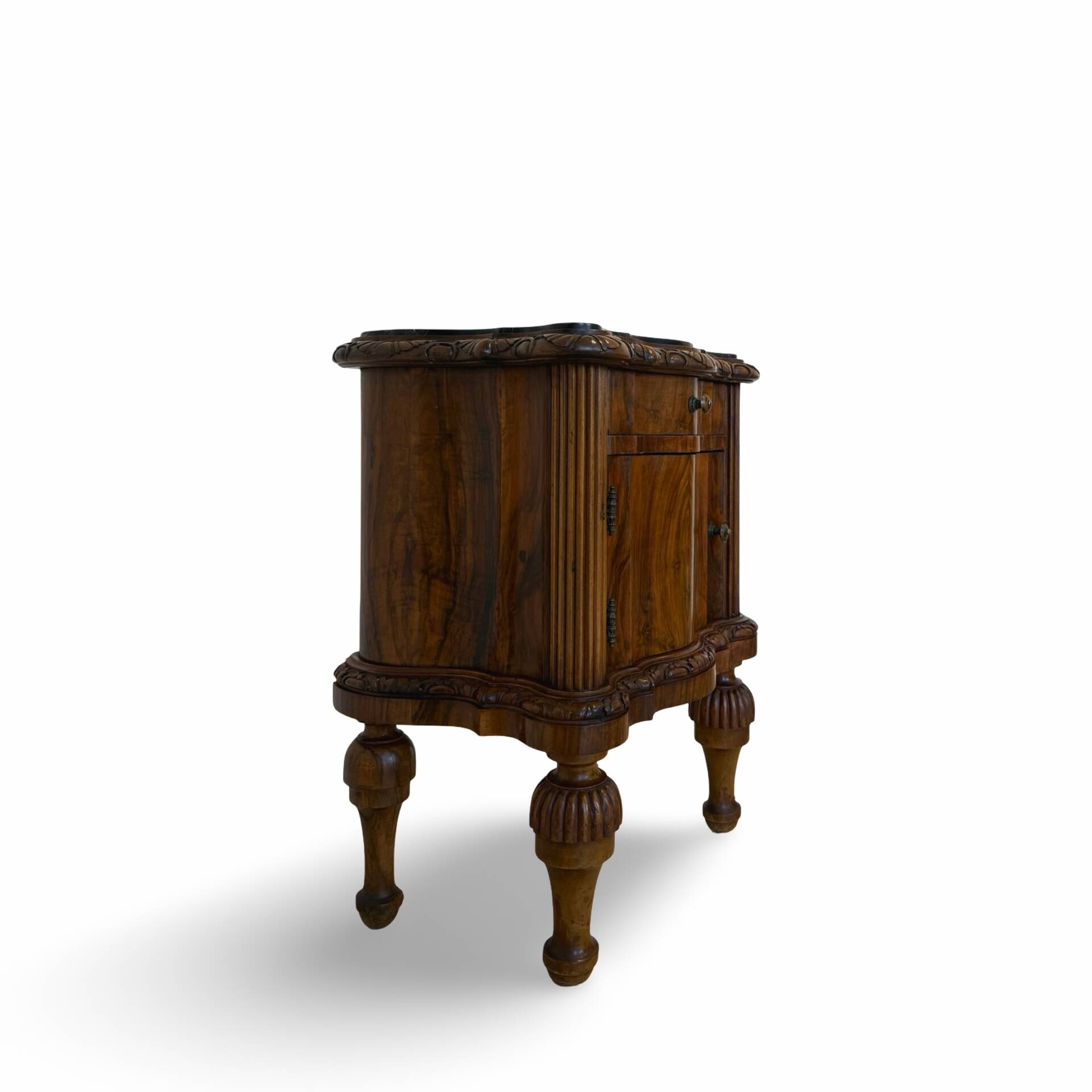 art deco walnut serpentine nightstands, 1920s