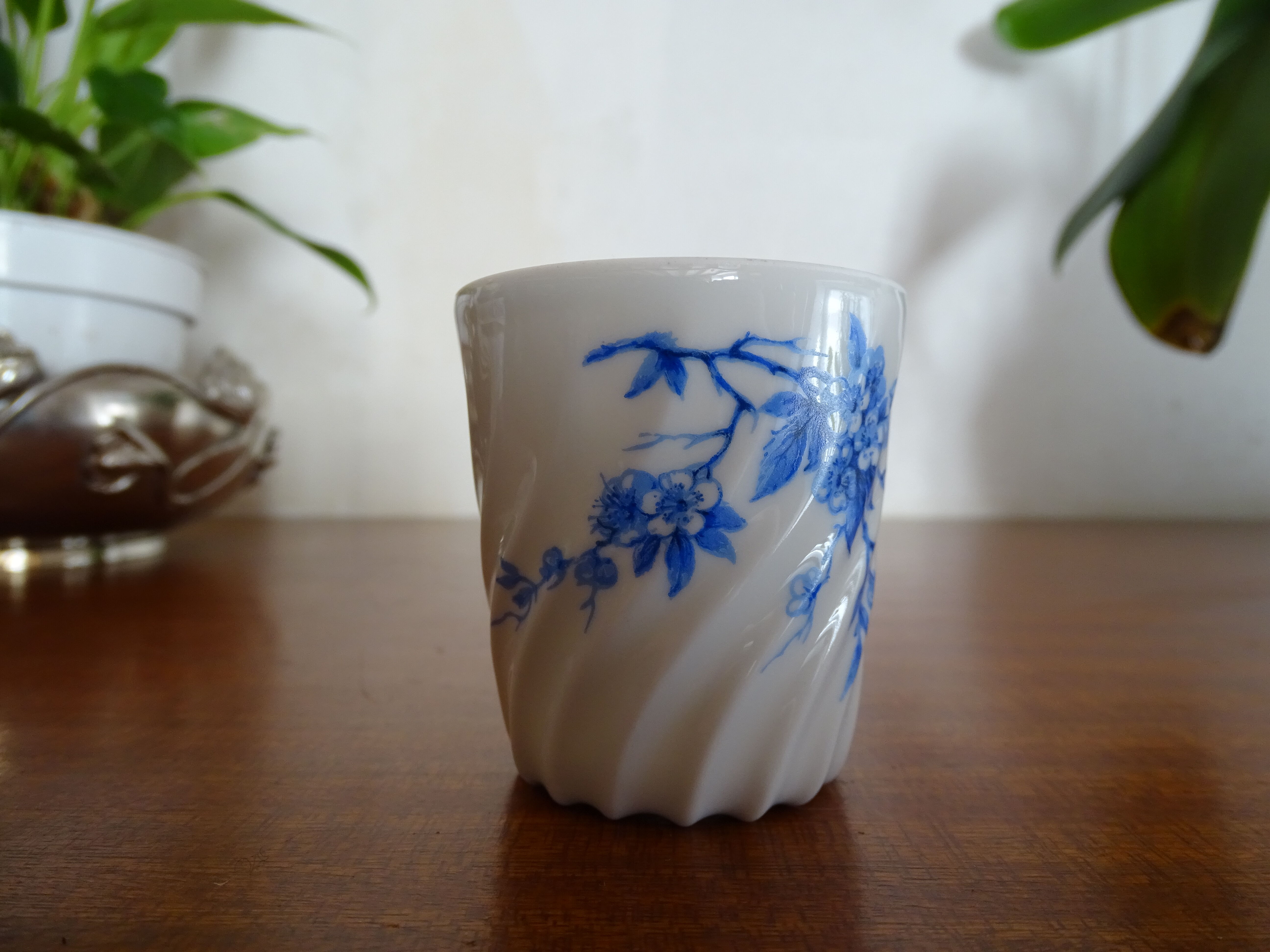 6 tasses café porcelaine Limoges Haviland - Cerisier bleu -Cotes torses