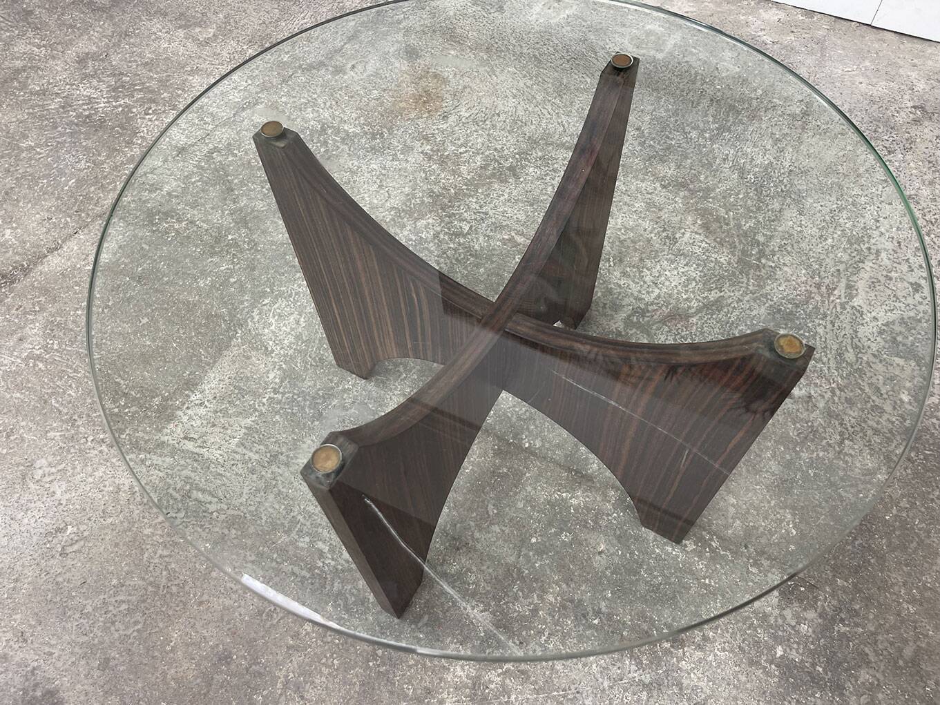 1950s glass and rosewood coffee table