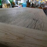 Industrial table solid oak tray and cast-iron footing