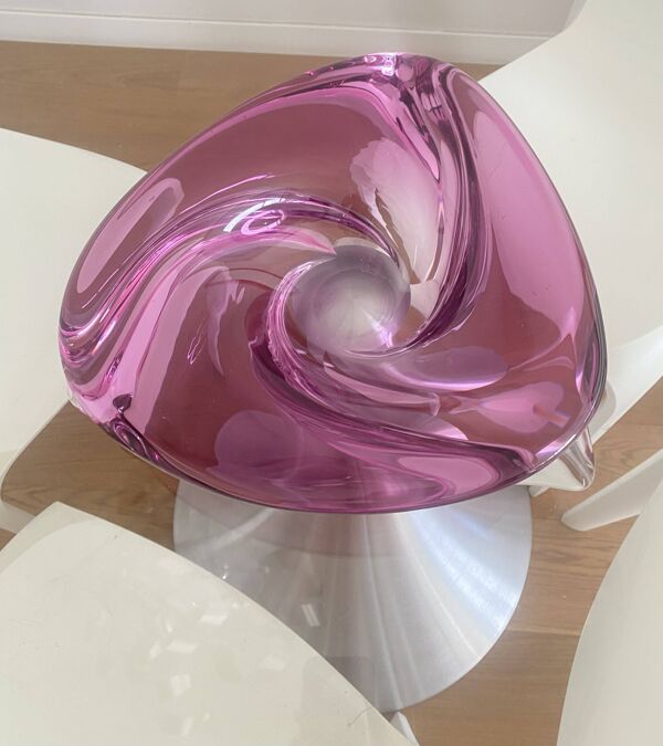 Val Saint Lambert Grand Plat Cristal Violet Murano objet Vase Moderne  Anci