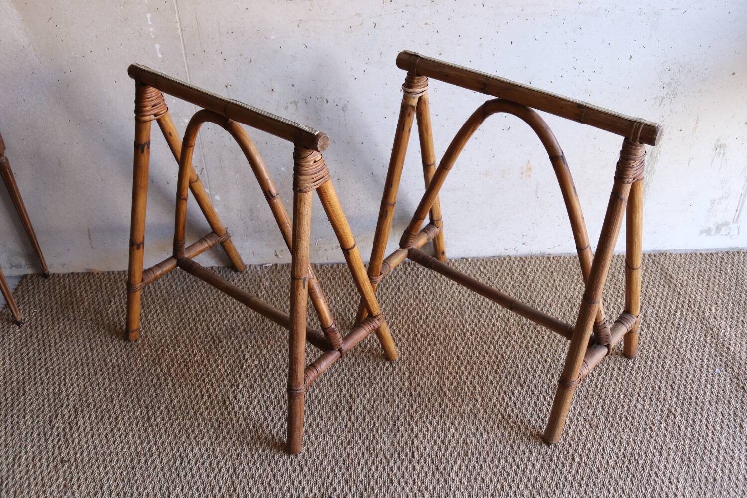 Pair of vintage rattan trestles