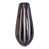 Vase Art Déco en verre épais taillé à la main en traits verticaux irréguliers H30