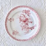 Assiettes plates XIXe Sarreguemines Fontanges terre de fer rose