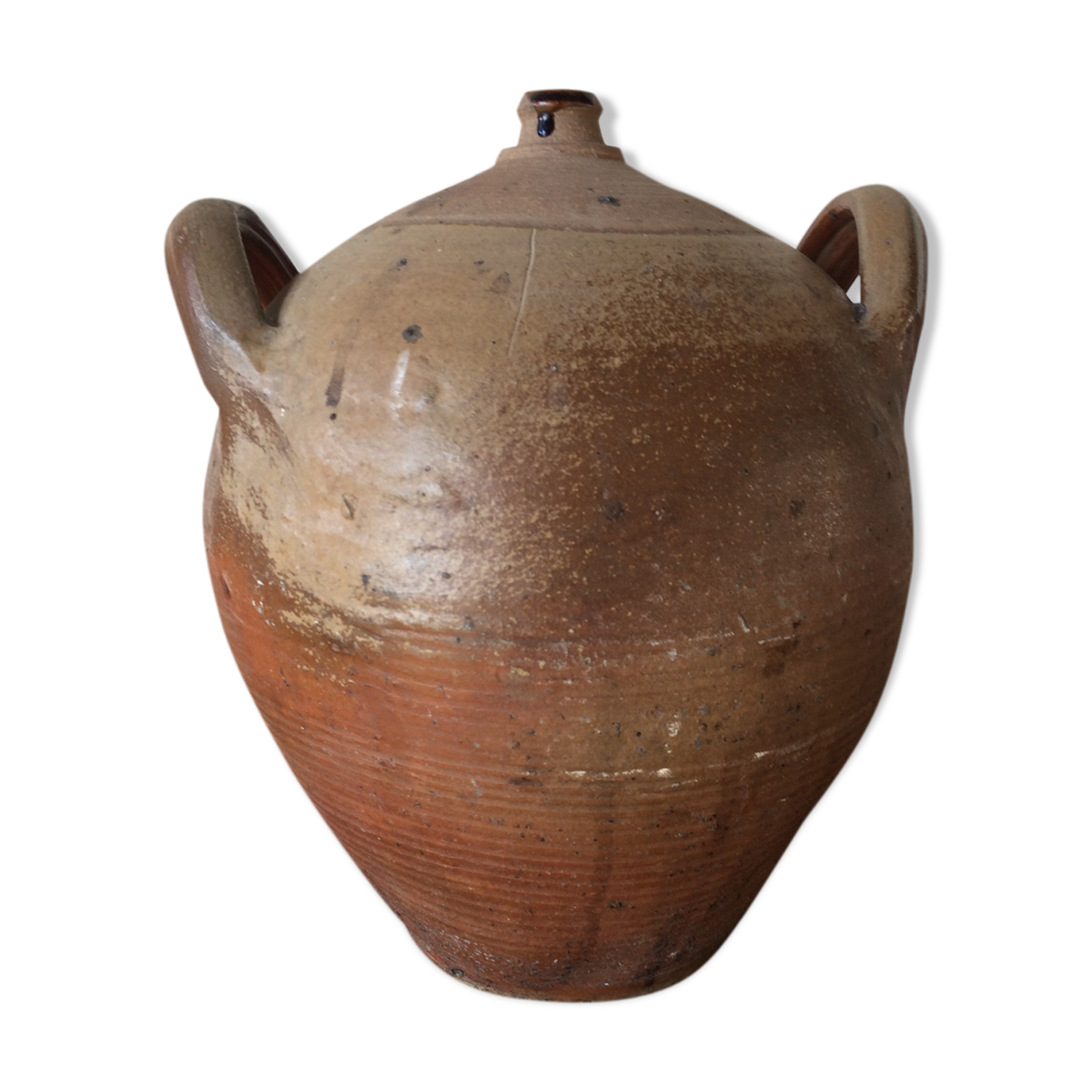 Terracotta jar with double handle vintage kitchen decoration