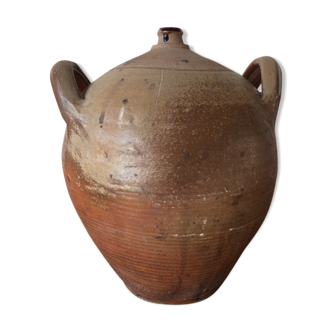 Terracotta jar with double handle vintage kitchen decoration