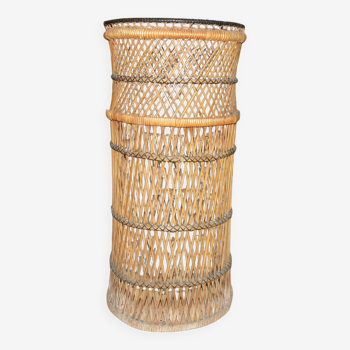 Plant holder column 72 cm, wicker and rattan pot cover from the 1950s, 60s