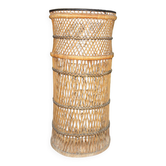 Plant holder column 72 cm, wicker and rattan pot cover from the 1950s, 60s