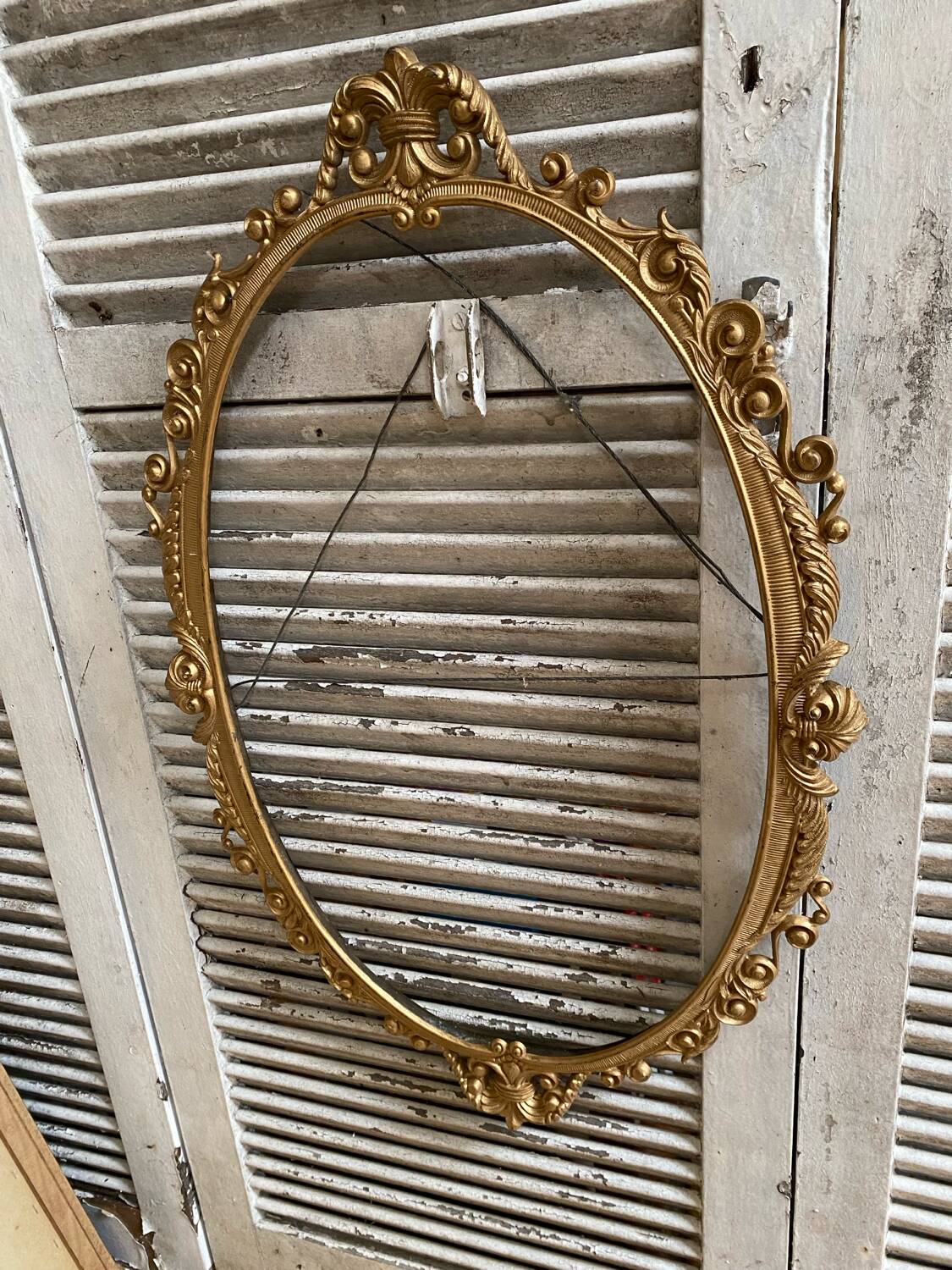 Antique Oval Mirror Frame Pediment Knot Louis XV Style Gilt Bronze