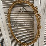 Ancien Cadre De Miroir Oval Fronton Noeud Style Louis XV Bronze Doré