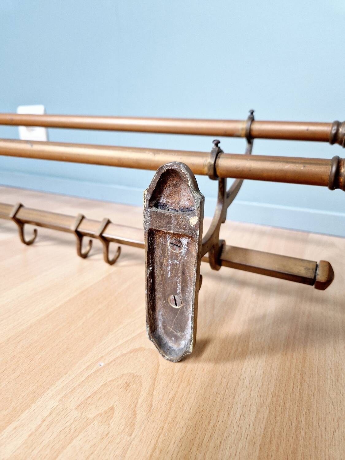 Art Deco brass wall coat rack, 1920s-30s