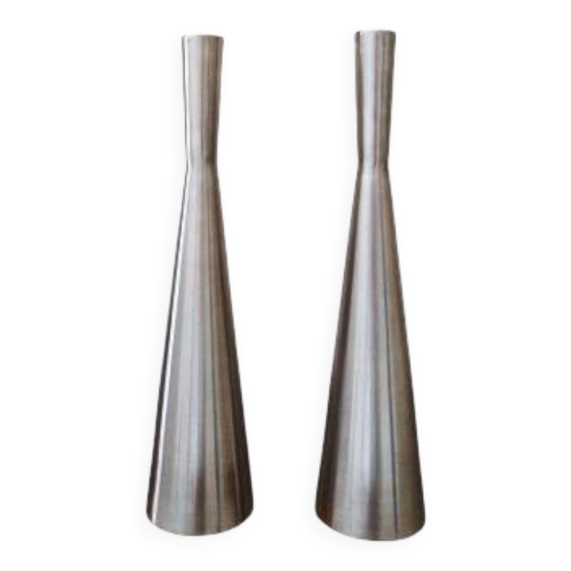 Pair of vintage brushed metal candlesticks