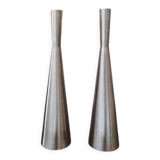 Pair of vintage brushed metal candlesticks