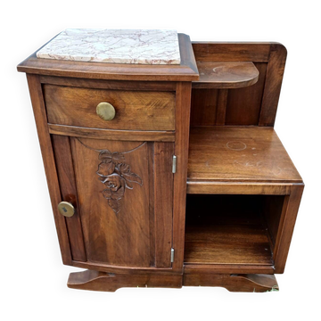 Table de chevet vintage bois et marbre 