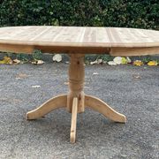 Table à manger ronde extensible pied central rénovée en bois massif brut 105cm