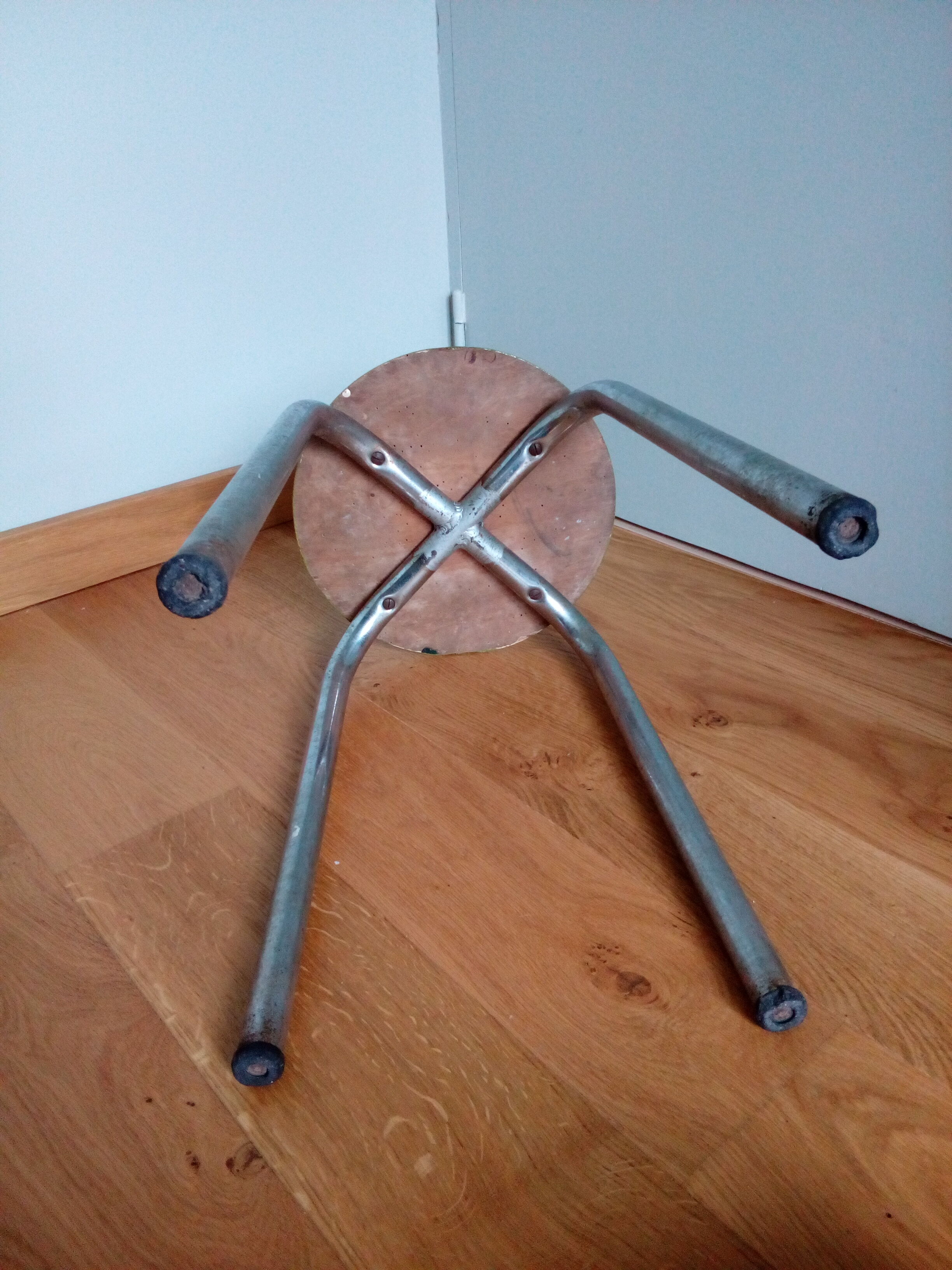 Tabouret métal chromé et bois