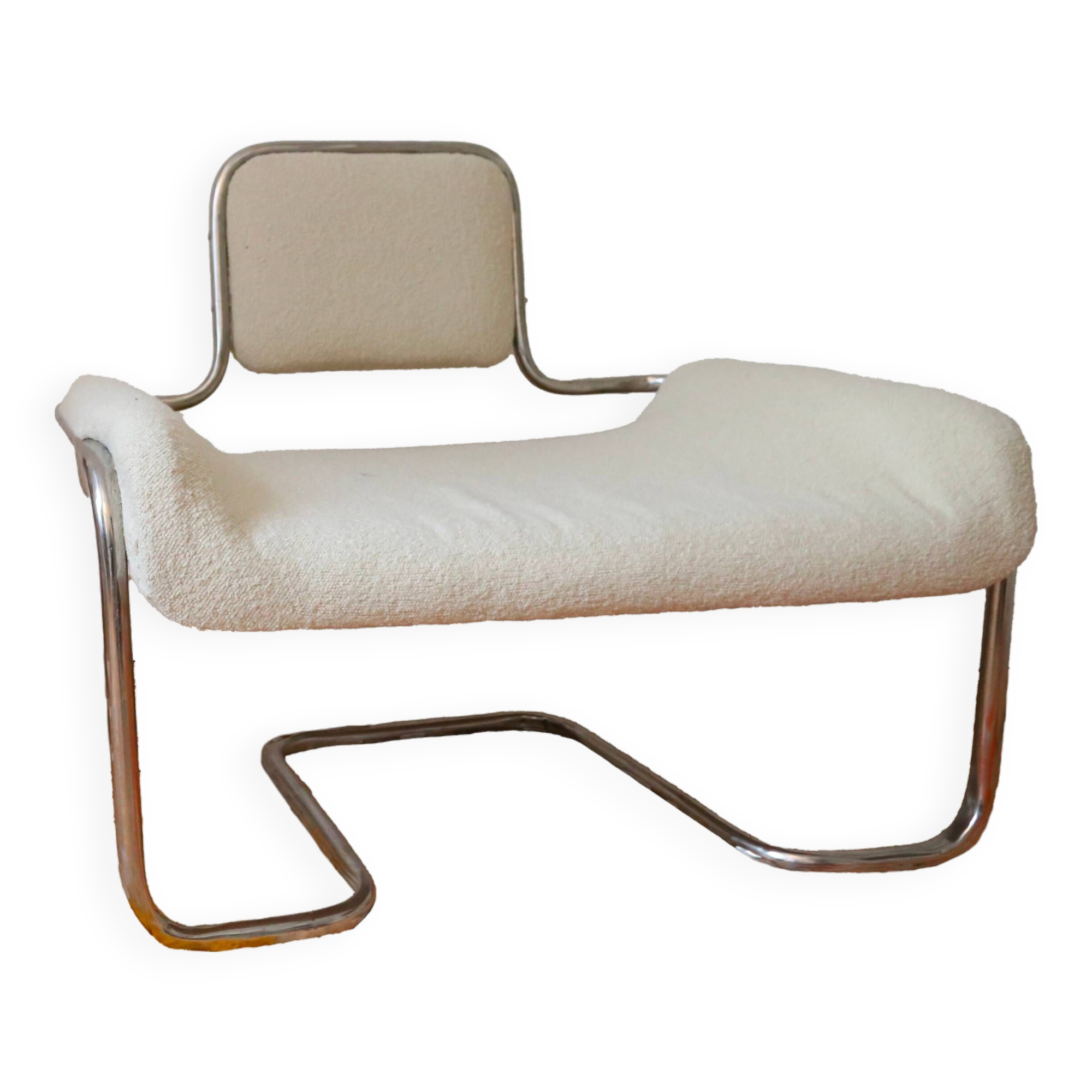 Armchair in ecru wool and stainless steel