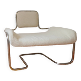 Armchair in ecru wool and stainless steel