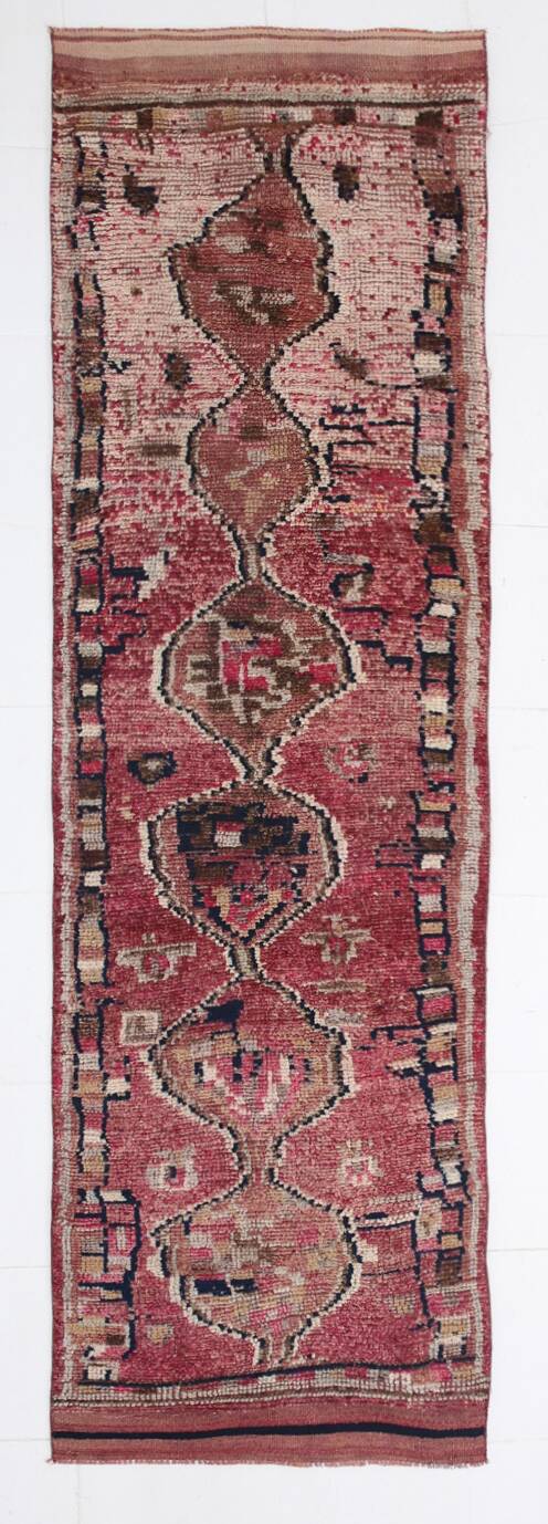 Red Cream Tribal Turkish Runner Rug 88x311Cm SK 18885