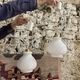 Pair of vintage white glass pendant lamp in the shape of a vintage globe