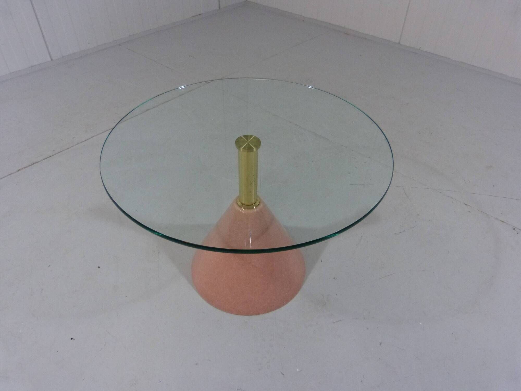 Pink natural stone & glass side table 1980’s Italy