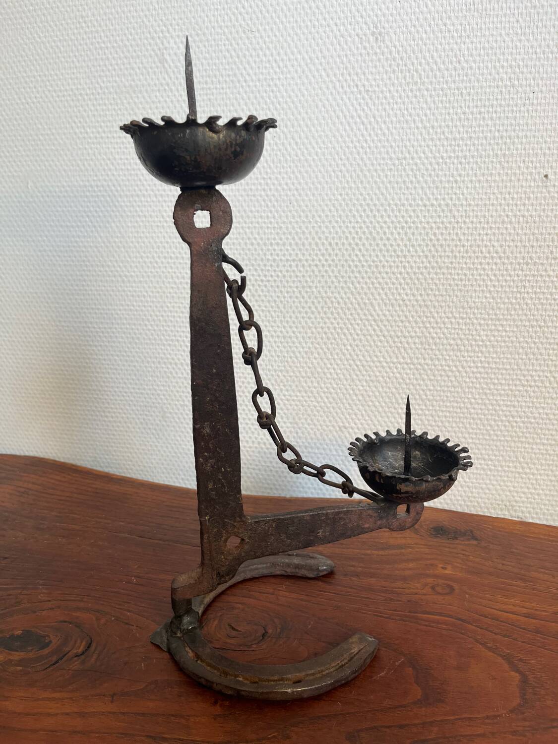 Bougeoir chandelier double Brutaliste fer forgé