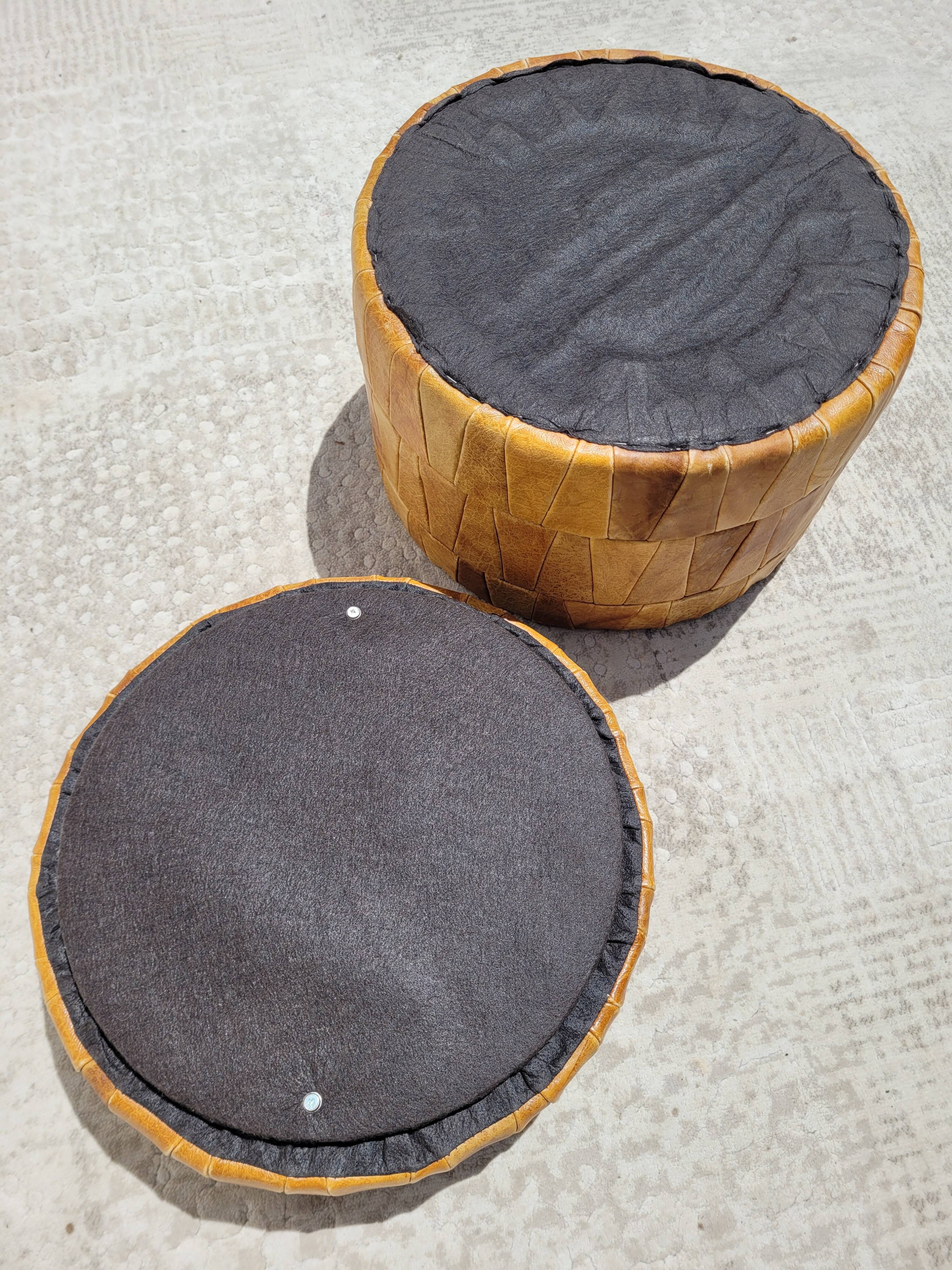 Chuff pouf leather patchwork 1970