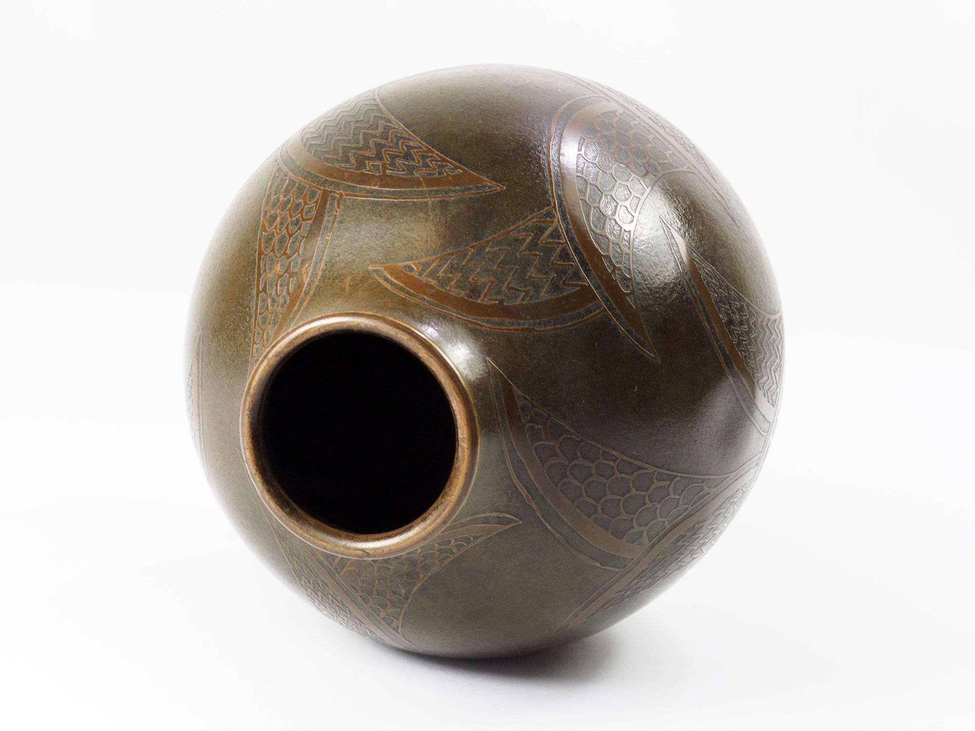 Art deco french dinanderie brass evolution vase by Paul Louis Mergier